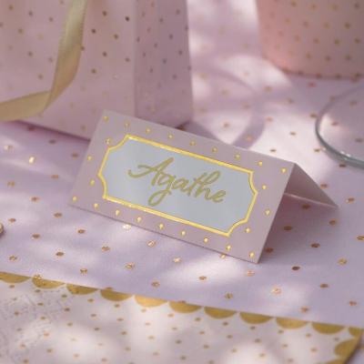 7995 marque place rose dore or metallique pois chevalet carton rectangulaire