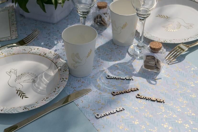 8007 decoration de table lettre bois communion blanc dore or metallique