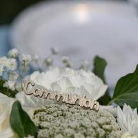 8007 decoration de table lettre communion blanc et dore or metallique en bois