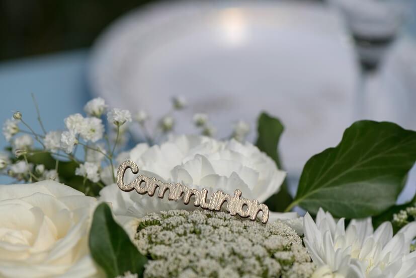 8007 decoration de table lettre communion blanc et dore or metallique en bois