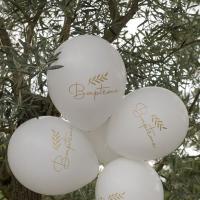 8009 ballon en latex bapteme blanc et dore or 30cm