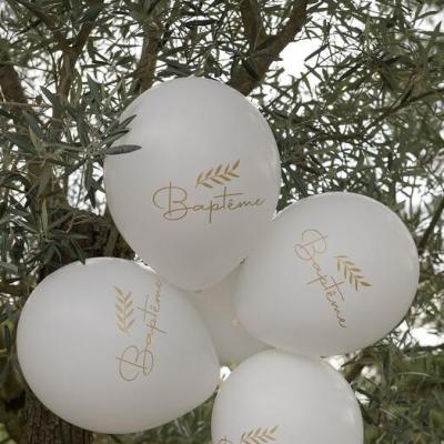 8009 ballon latex bapteme blanc et dore or de 30cm