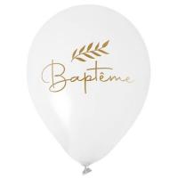 8009 ballon latex bapteme blanc et dore or 30cm