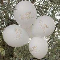 8009 ballon latex bapteme blanc et dore or de 30cm