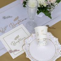 8015 decoration serviette de table bapteme blanc et dore or metallique
