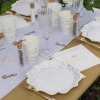 8015 decoration serviette de table bapteme blanc et dore or metallise