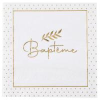 8015 serviettes de table bapteme blanche et doree or metallisee