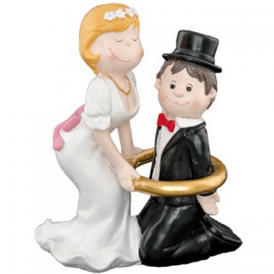 1 Figurine mariage humoristique résine couple de mariés encerclé 12 x 6 x 15cm REF/80174