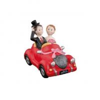 80182 grande figurine mariage couple maries resine en voiture rouge