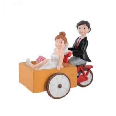 1 Figurine mariage résine humoristique avec couple de mariés en vélo cargo 15 x 16cm REF/80360