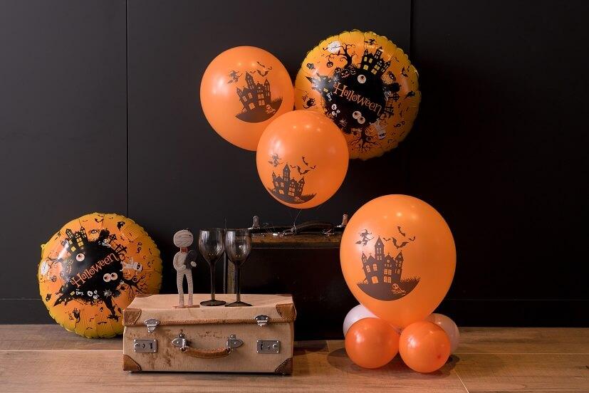 8065 decoration ballon en latex noir et orange halloween maison hantee