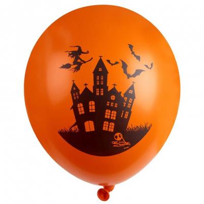 Ballon latex maison hantée 30cm (x6) Orange/Noir REF/8065 (Décoration Halloween)