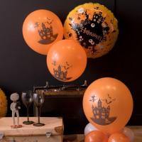 8065 decoration ballon latex noir orange halloween maison hantee