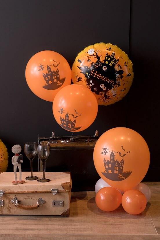 8065 decoration ballon latex noir orange halloween maison hantee
