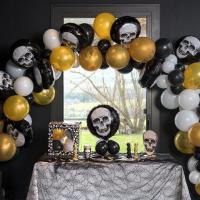 8073 decoration fete halloween squelette ballon dore or metallique en latex 30cm