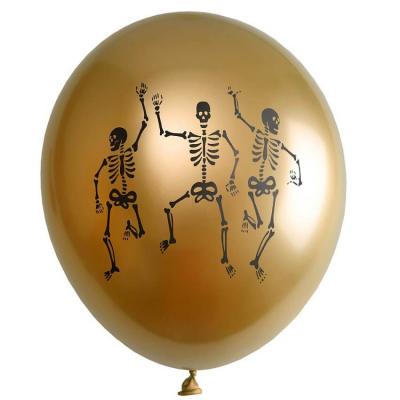Ballon latex doré or métallique tête de mort 30cm (x6) REF/8073 (Décoration Halloween)