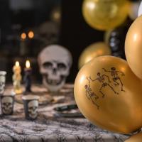 8073 decoration halloween squelette ballon dore or metallique latex 30cm