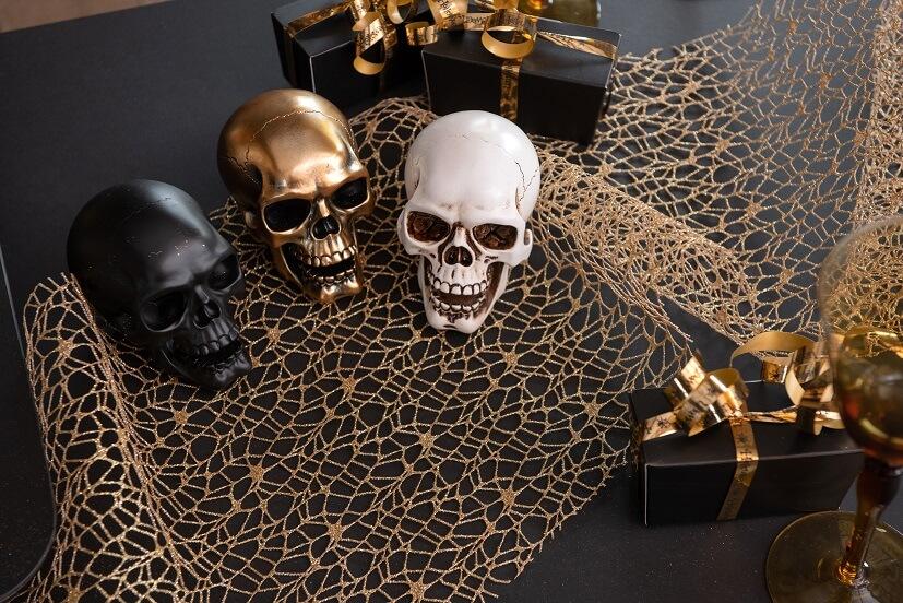 8075 decoration halloween tete de mort noir en resine