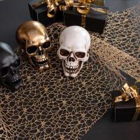 8075 decoration tete de mort et crane fete halloween dore or metal