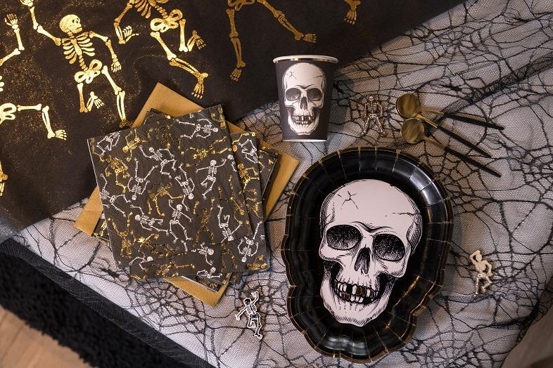 8076 assiette carton fete halloween crane noir blanc or