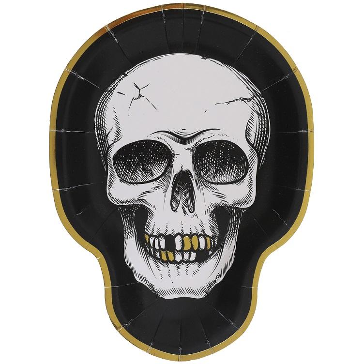 8076 assiette carton halloween crane noir blanc or