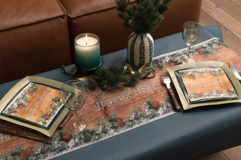 8086 serviette de table en papier joyeux noel avec decoration hiver