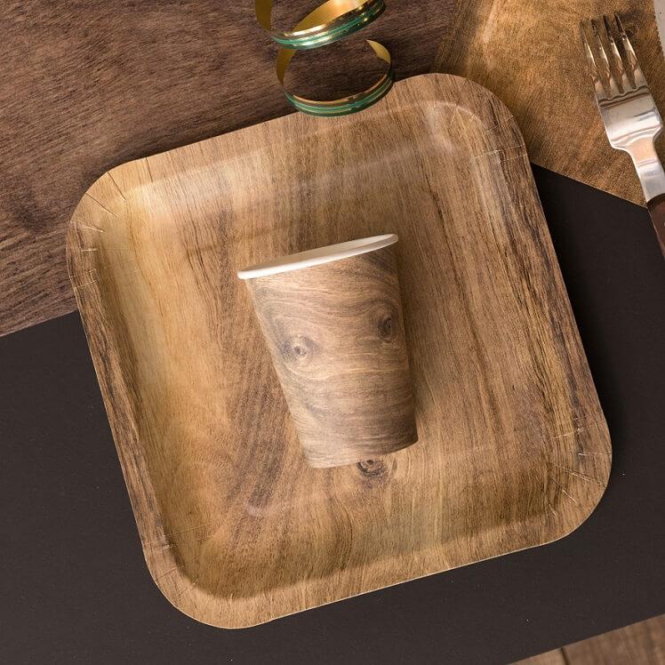 8088 assiette carree en carton couleur bois foret boisee