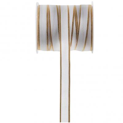 8092 bobine ruban satin blanc et dore or metallique
