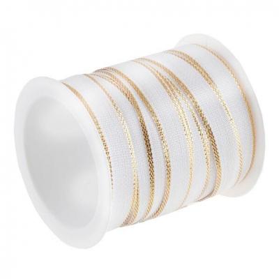8092 bobine ruban satin blanc et dore or metallique