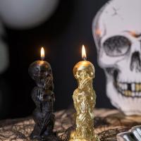 8095 decoration halloween bougie doree or metal tete de mort