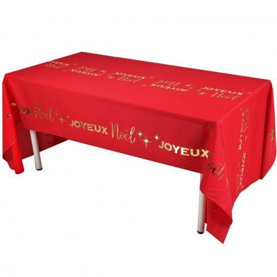 8097 nappe de table joyeux noel rouge dore or metal