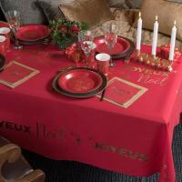 8097 nappe de table joyeux noel rouge dore or metallique