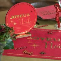 8102 centre de table decoratif rond joyeux noel rouge et dore or metallique