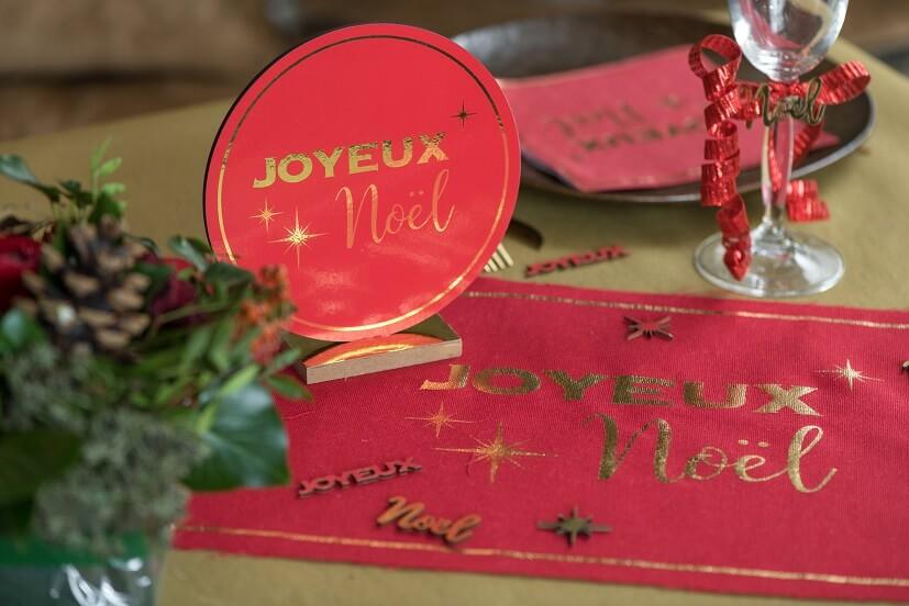 8102 centre de table decoratif rond joyeux noel rouge et dore or metallique