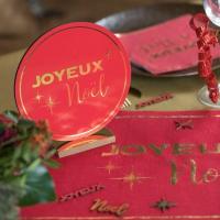 8102 centre de table decoratif rond joyeux noel rouge et dore or metallise