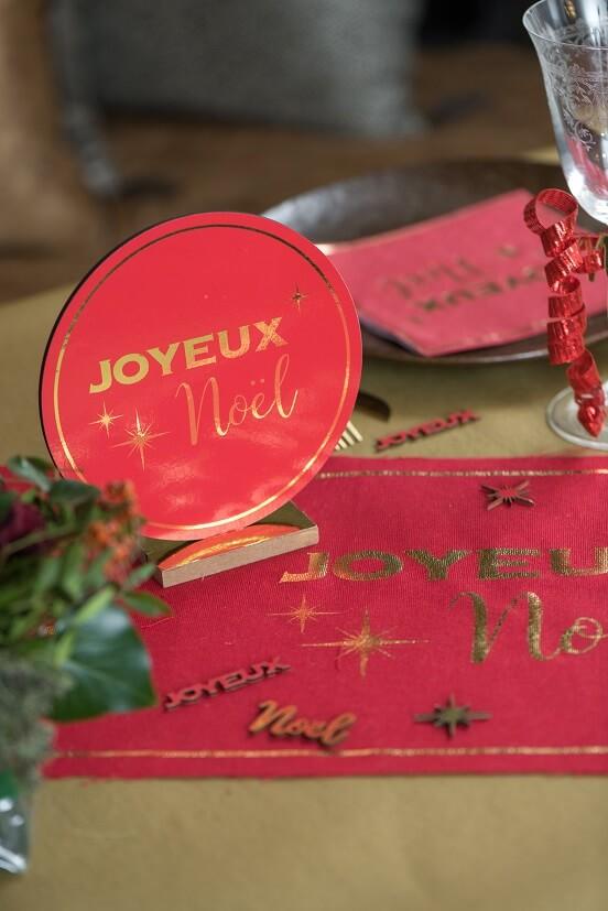 8102 centre de table decoratif rond joyeux noel rouge et dore or metallise