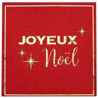8108 serviette de table papier joyeux noel rouge dore or metal