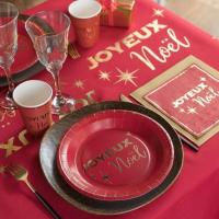 8108 serviette de table papier joyeux noel rouge dore or metallique