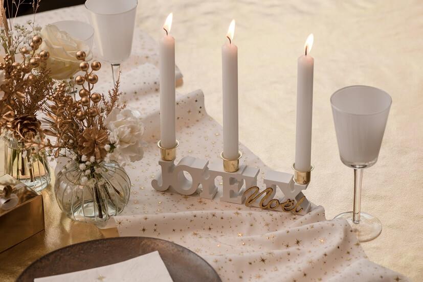 8111 centre de table joyeux noel blanc dore or pour bougie
