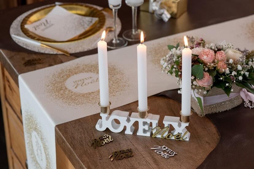 8111 centre de table porte bougie joyeux noel blanc dore or