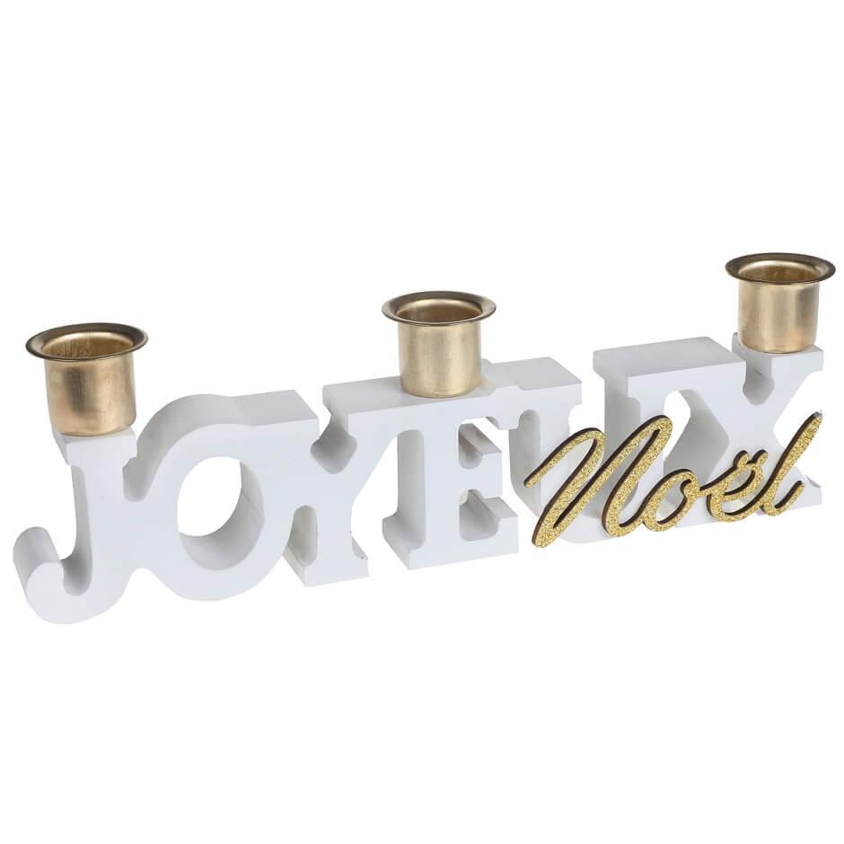 8111 porte bougie decoratif joyeux noel blanc et dore or
