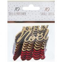 8112 decoration de table bois a parsemer joyeux noel rouge dore or metallise