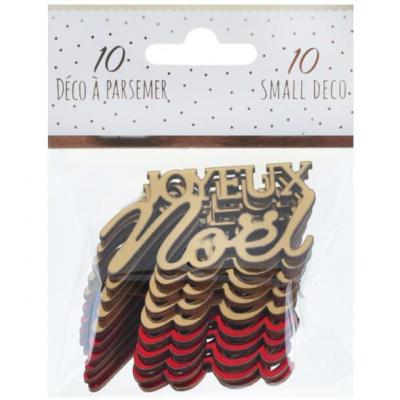 8112 decoration de table bois a parsemer joyeux noel rouge dore or metallique