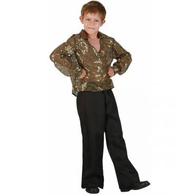 Costume Disco noir et doré or REF/81124 (Déguisement enfant garçon 7 à 9 ans)