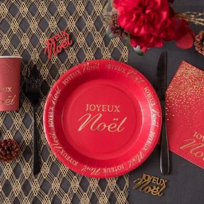 8113 assiette ronde carton rouge joyeux noel