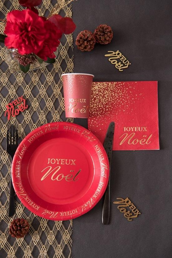 8113 decoration de table assiette ronde carton rouge joyeux noel
