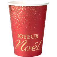 8114 gobelet en carton rouge dore or metallique joyeux noel