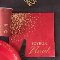 8115 serviette de table papier rouge dore or metallique joyeux noel