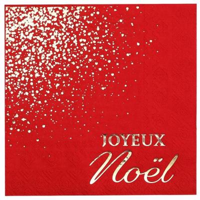 8115 serviette de table papier rouge dore or metallique joyeux noel