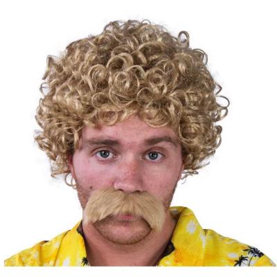 1 Perruque blonde adulte courte frisée avec moustache REF/81186 (Accessoire de déguisement)